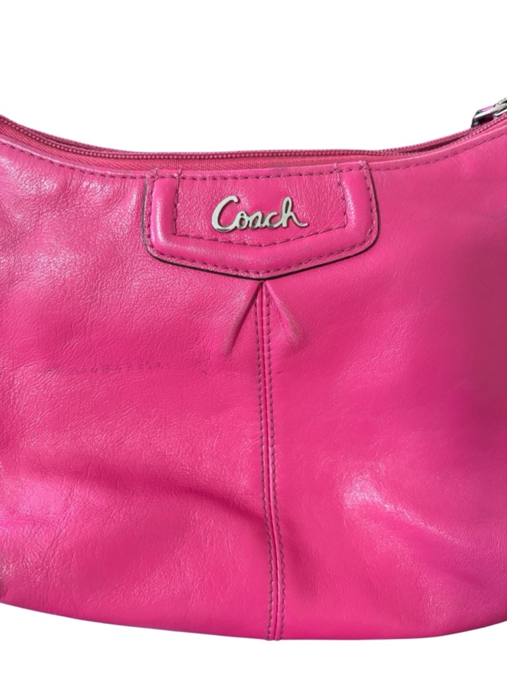 Coach Pink Leather Shoulder Bag | Y2K Mini Hobo Purse | Silver Logo